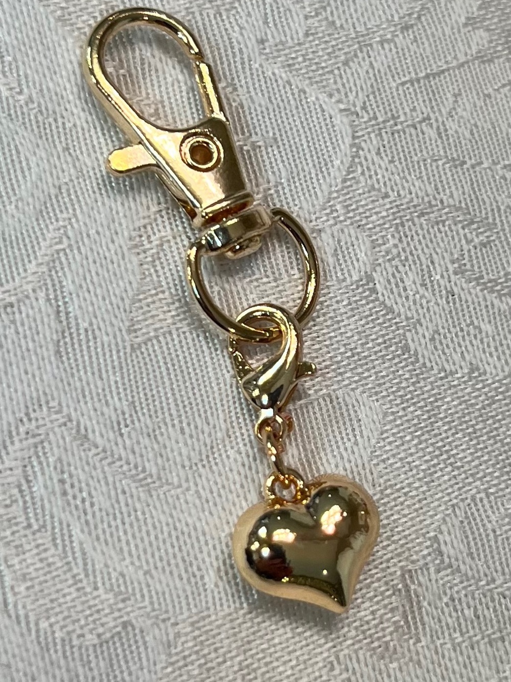 Gold Tone Puffy Heart Charm Keychain Clip